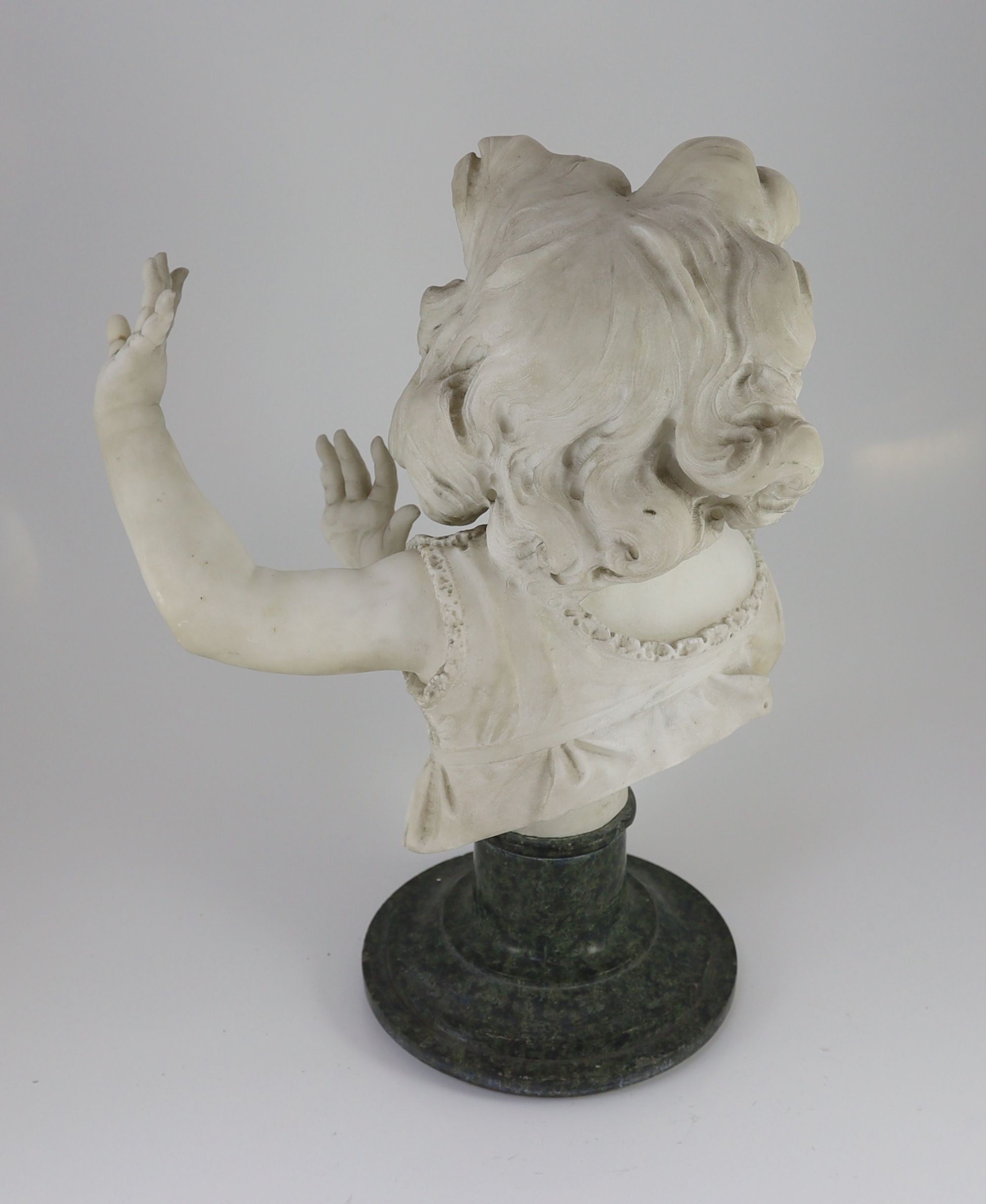 A late 19th / early 20th century Italian white marble carving of a girl with raised hands, height 51cm